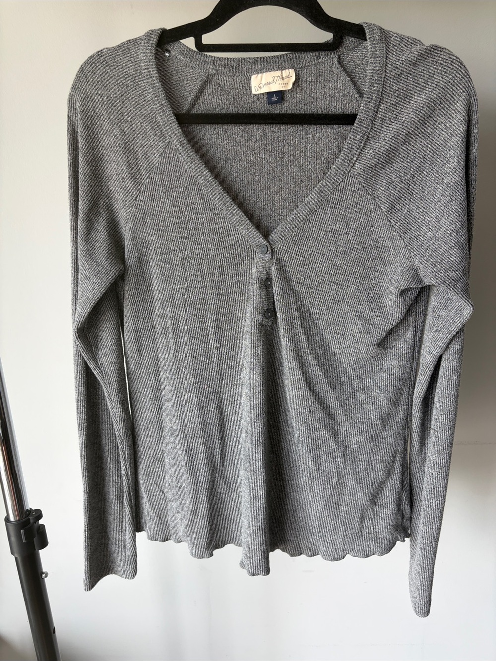 Universal Thread Gray Women's Ribbed V-Neck Henley Top
